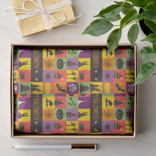 Gelukkige Halloween Kleurrijke Moderne Iconen | FE Tissuepapier (Geschenk)