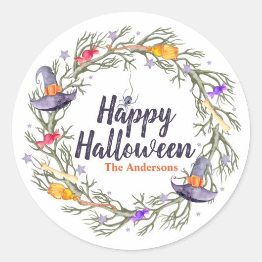 Gelukkige Halloween krans gepersonaliseerd | Stick Ronde Sticker (Voorkant)