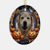 Gelukkige Halloween krans met pompoenen aangepaste Keramisch Ornament (Rechts)