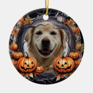 Gelukkige Halloween krans met pompoenen aangepaste Keramisch Ornament