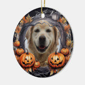 Gelukkige Halloween krans met pompoenen aangepaste Keramisch Ornament (Links)