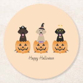 Gelukkige Halloween Labrador Retriever Honden Pomp Ronde Kartonnen Onderzetter