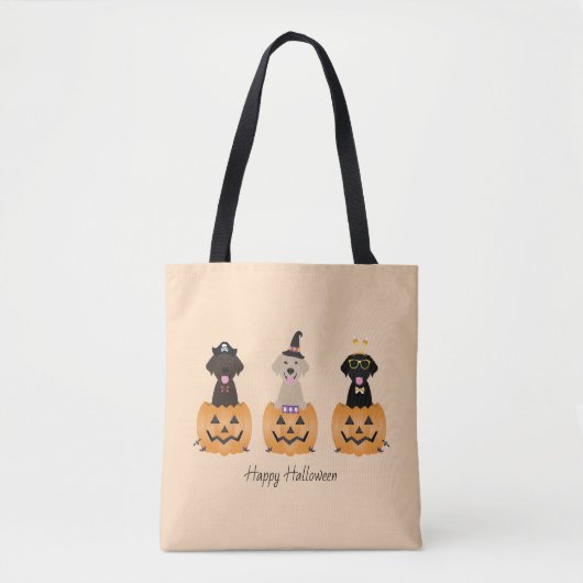 Gelukkige Halloween Labrador Retriever Honden Pomp Tote Bag (Voorkant)