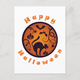 Gelukkige Halloween lantaarn zwarte kat spinnen en Briefkaart