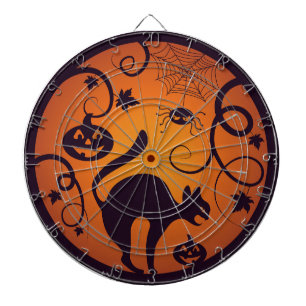 Gelukkige Halloween lantaarn zwarte kat spinnen en Dartbord