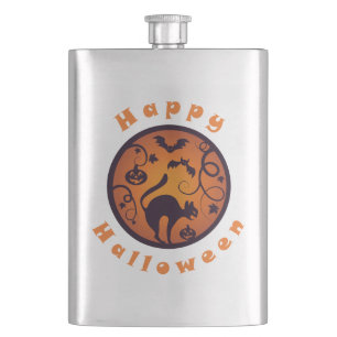 Gelukkige Halloween lantaarn zwarte kat spinnen en Flacon