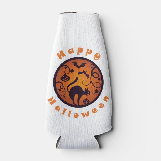 Gelukkige Halloween lantaarn zwarte kat spinnen en Flesjeskoeler (Voorkant)