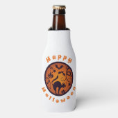 Gelukkige Halloween lantaarn zwarte kat spinnen en Flesjeskoeler (Fles Voorkant)