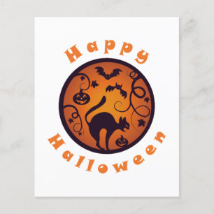 Gelukkige Halloween lantaarn zwarte kat spinnen en Flyer