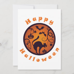 Gelukkige Halloween lantaarn zwarte kat spinnen en Kaart