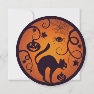 Gelukkige Halloween lantaarn zwarte kat spinnen en Kaart