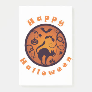 Gelukkige Halloween lantaarn zwarte kat spinnen en Post-it® Notes