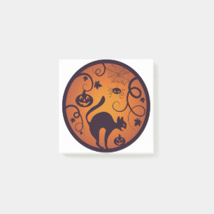 Gelukkige Halloween lantaarn zwarte kat spinnen en Post-it® Notes
