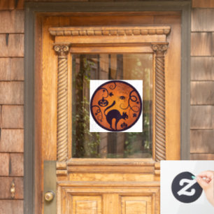Gelukkige Halloween lantaarn zwarte kat spinnen en Raamsticker