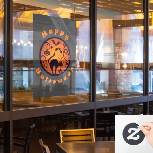 Gelukkige Halloween lantaarn zwarte kat spinnen en Raamsticker (Restaurant Raam)