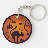 Gelukkige Halloween lantaarn zwarte kat spinnen en Sleutelhanger (Achterkant)