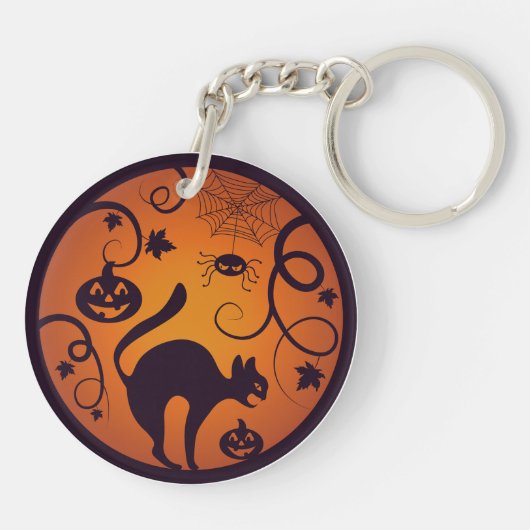 Gelukkige Halloween lantaarn zwarte kat spinnen en Sleutelhanger (Achterkant)