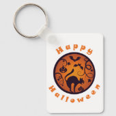 Gelukkige Halloween lantaarn zwarte kat spinnen en Sleutelhanger (Voorkant)