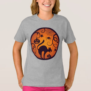 Gelukkige Halloween lantaarn zwarte kat spinnen en T-shirt