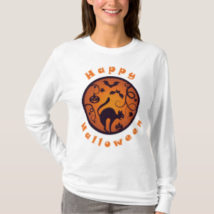 Gelukkige Halloween lantaarn zwarte kat spinnen en T-shirt