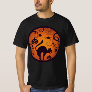Gelukkige Halloween lantaarn zwarte kat spinnen en T-shirt