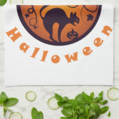 Gelukkige Halloween lantaarn zwarte kat spinnen en Theedoek (Gevouwen)