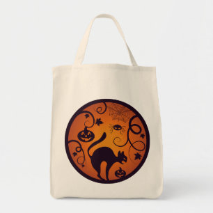 Gelukkige Halloween lantaarn zwarte kat spinnen en Tote Bag