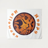 Gelukkige Halloween lantaarn zwarte kat spinnen en Wandkleed (Voorkant (horizontaal))