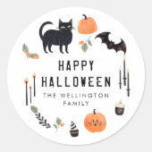 Gelukkige Halloween Leuke Kat Bat Pompoen Ronde Sticker (Voorkant)
