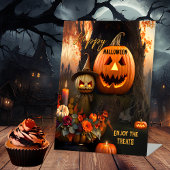 Gelukkige Halloween Leuke Treats Reclamebord Met Voetstuk