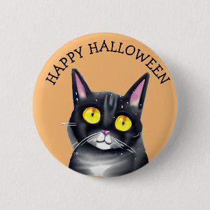 Gelukkige Halloween Leuke Zwarte Kat Gele Ogen Ronde Button 5,7 Cm