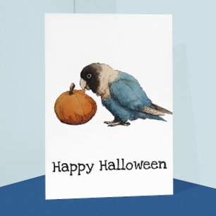 Gelukkige Halloween Lovebird Pompoen Tekening Briefkaart