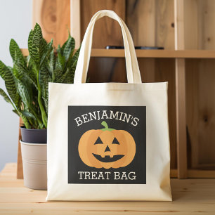 Gelukkige Halloween met Naam Leuke Pompoen Treat Tote Bag