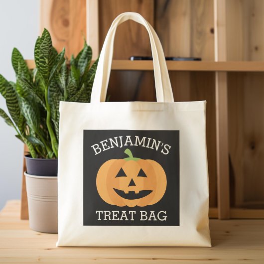 Gelukkige Halloween met Naam Leuke Pompoen Treat Tote Bag