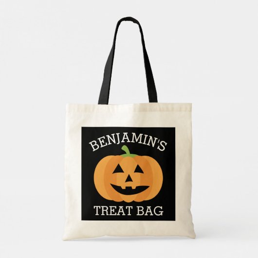 Gelukkige Halloween met Naam Leuke Pompoen Treat Tote Bag (Achterkant)