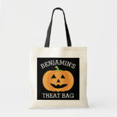 Gelukkige Halloween met Naam Leuke Pompoen Treat Tote Bag (Voorkant)