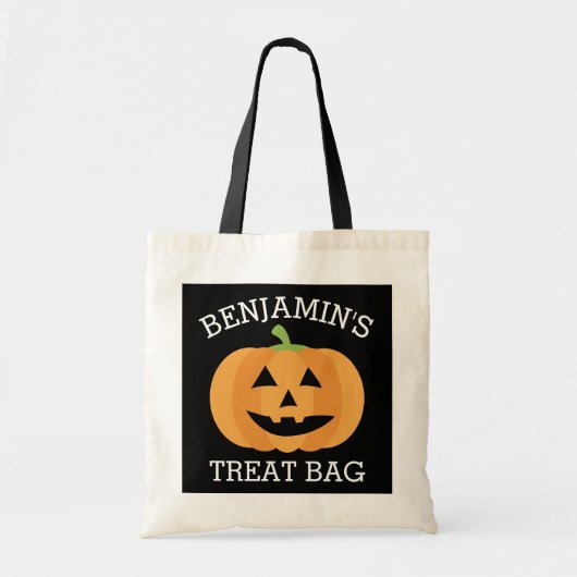 Gelukkige Halloween met Naam Leuke Pompoen Treat Tote Bag (Voorkant)