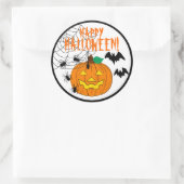 Gelukkige Halloween met pompoenspinnen en vleermui Ronde Sticker (Tas)