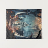 Gelukkige Halloween-mummie op een kerkhof Wandkleed (Voorkant (horizontaal))