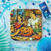 Gelukkige Halloween Nostalgische Familie Carving P Papieren Bordje (Feest)