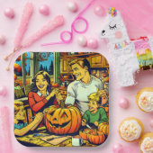 Gelukkige Halloween Nostalgische Familie Carving P Papieren Bordje (Feest)