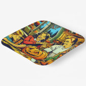 Gelukkige Halloween Nostalgische Familie Carving P Papieren Bordje (Gebogen)