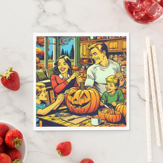 Gelukkige Halloween Nostalgische Familie Carving P Servet (Insitu)