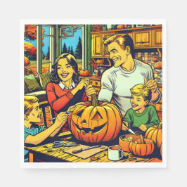 Gelukkige Halloween Nostalgische Familie Carving P Servet