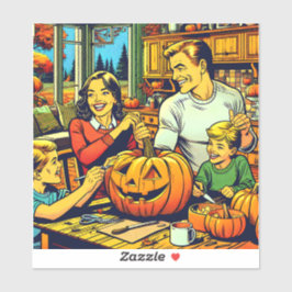 Gelukkige Halloween Nostalgische Familie Carving P Sticker