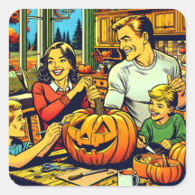 Gelukkige Halloween Nostalgische Familie Carving P