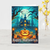 Gelukkige Halloween ondeugende gloeiende pompoenen Kaart (Gele Bloem)