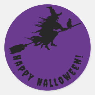 Gelukkige Halloween paarse heks Ronde Sticker