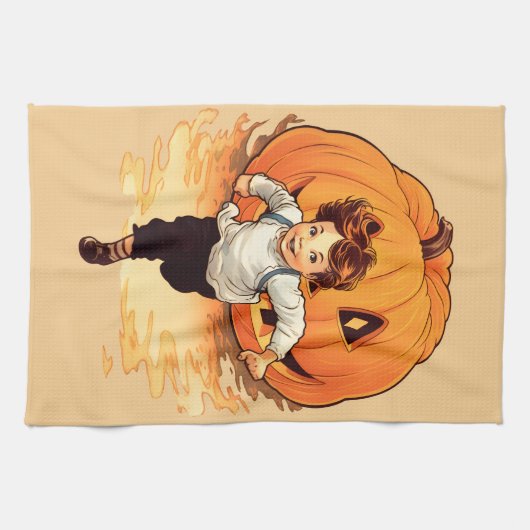 Gelukkige Halloween pompoen achtervolgen jonge jon Theedoek (Horizontaal)