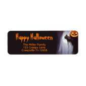 Gelukkige Halloween Pompoen en Boom Etiket (Voorkant)
